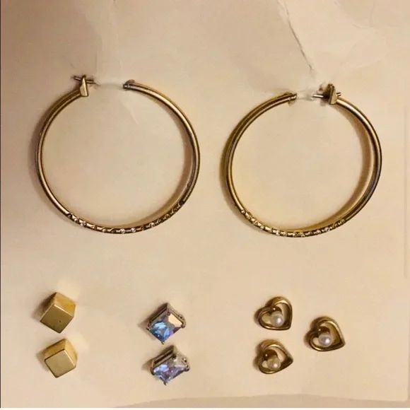 Gold Textured Hoop and Stud Earring 4 pair EUC - Picture 1 of 8